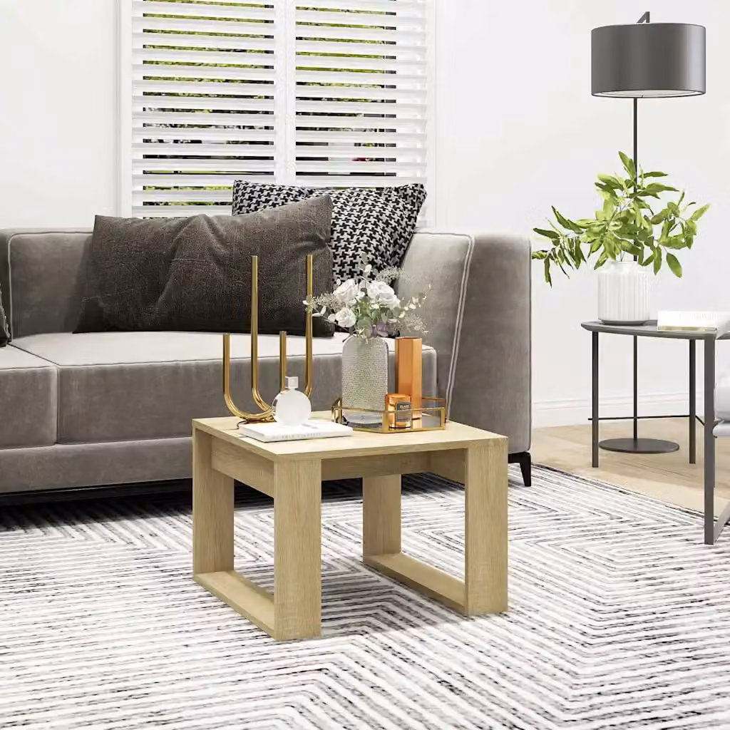 Tavolino da soggiorno vidaXL in legno Rovere Sonoma, L/P/H: 50 x 50 x 35 cm