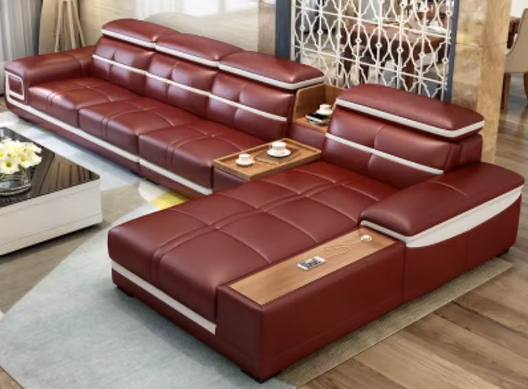 Luxus Ecksofa L-Form Kunstleder Eck Polstersofa Sitz Design Couch Sofas Rot