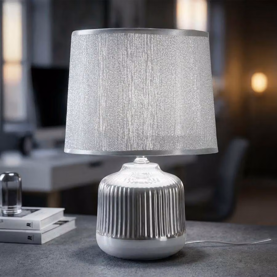 Lampada da tavolo Mauro Ferretti Lucina, attacco E14, diametro 20 cm, altezza 29 cm, colore bianco argentato