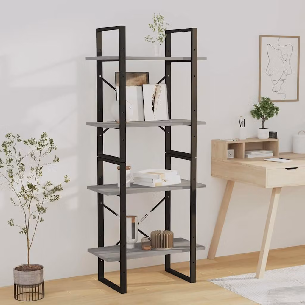 Libreria moderna vidaXL con 4 ripiani in legno e metallo, colore grigio, da appendere al muro, L: 60 cm, P: 30 cm, H: 140 cm