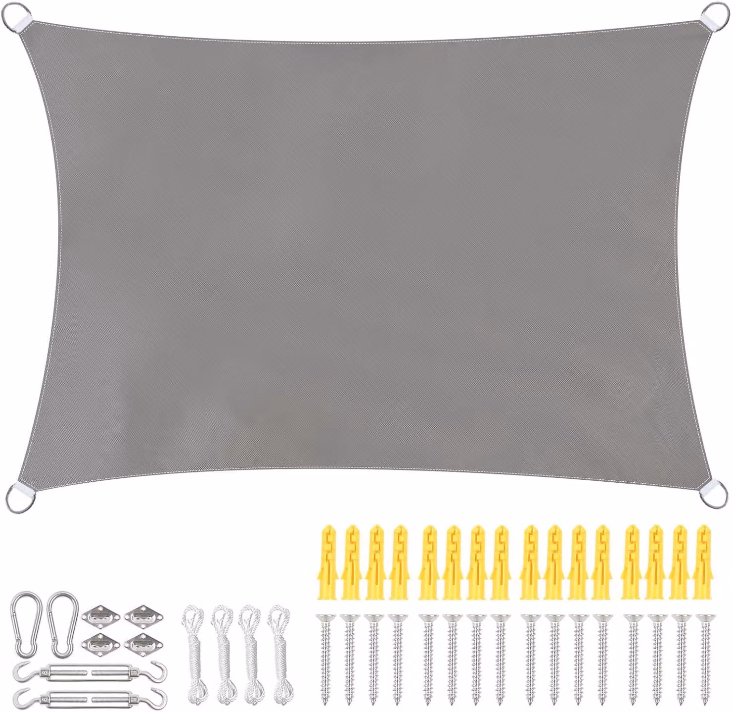 Telo parasole rettangolare, dimensioni 2 x 3 metri, realizzato in tessuto 420D con rivestimento in PU, impermeabile, completo di kit di fissaggio, adatto per uso esterno