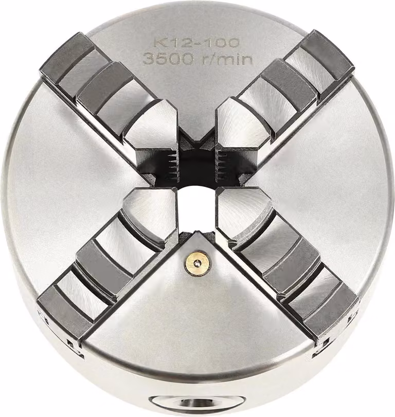 Mandrino - 4 ganasce autocentrante 100 mm - Ghisa e acciaio - Campo di serraggio 30–90 mm - Manuale - Argento