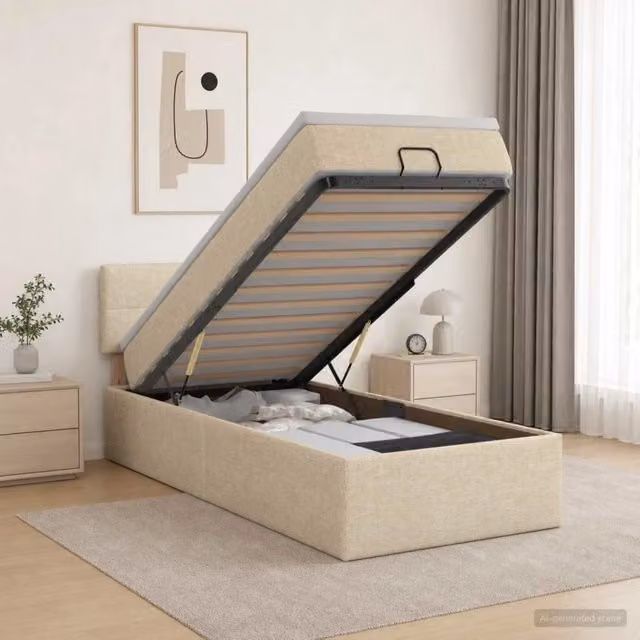 Letto ottomano con materasso Crema 80 x 200 cm Tessuto 3456286
