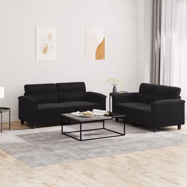 Maison Exclusive - Set divano a 2 posti con cuscini, tessuto in microfibra nero