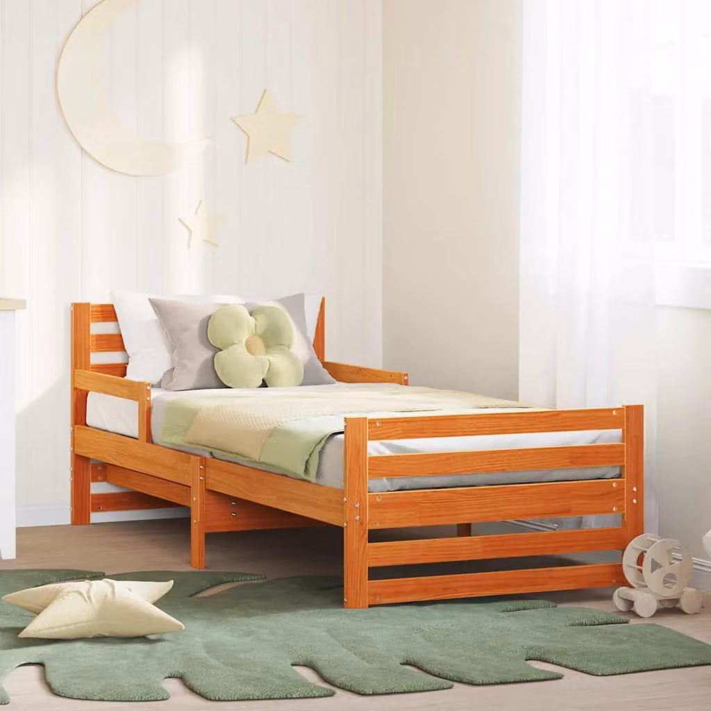 Struttura del letto con testiera vidaXL in legno di pino marrone cerato L 200 cm x L 80 cm – 1