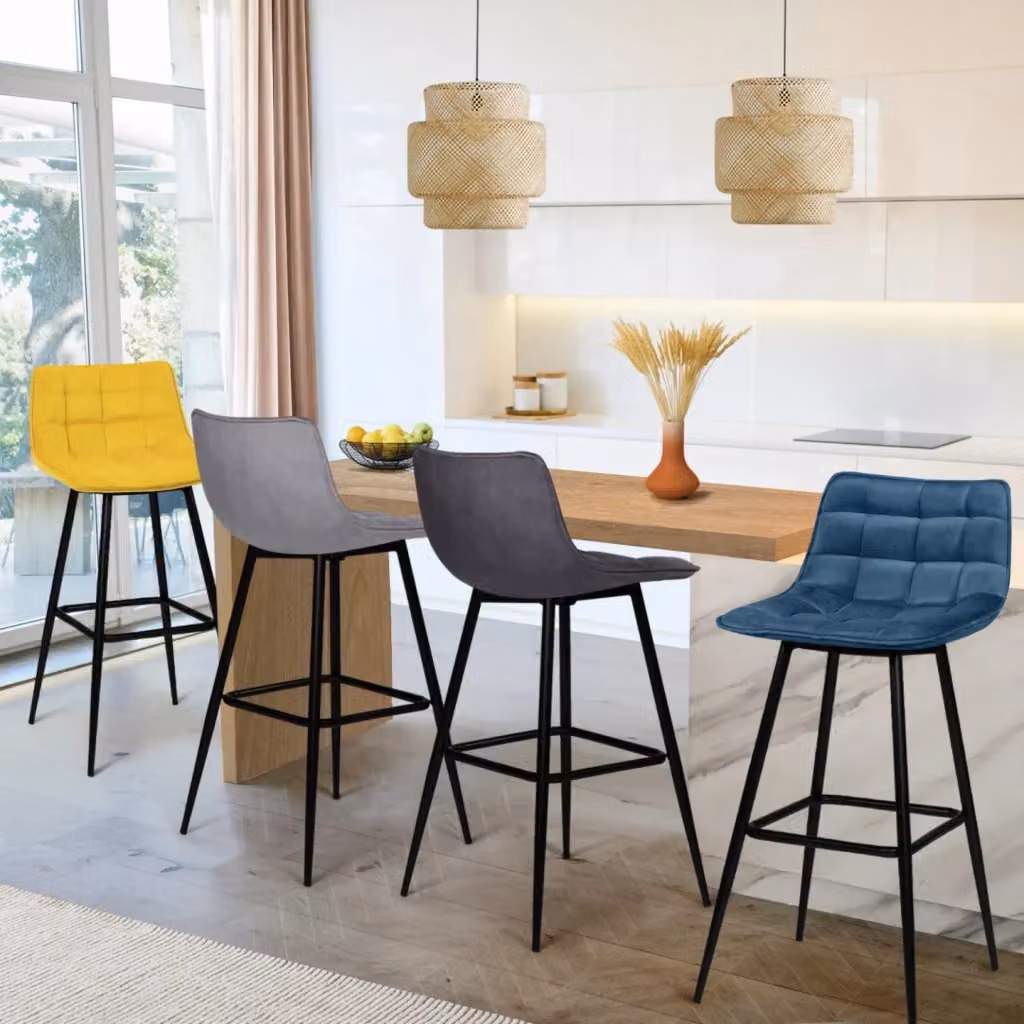 Set di 4 sgabelli da bar MADY IDMarket in velluto multicolore con struttura in metallo per cucina e soggiorno – 2