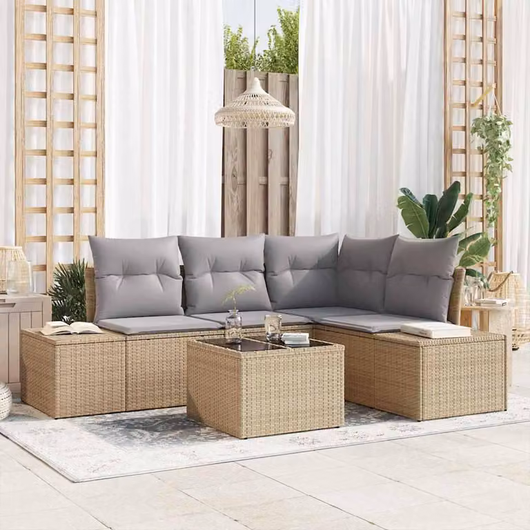 Maison Exclusive - Set Divano da Giardino Beige e Grigio Chiaro polyrattan