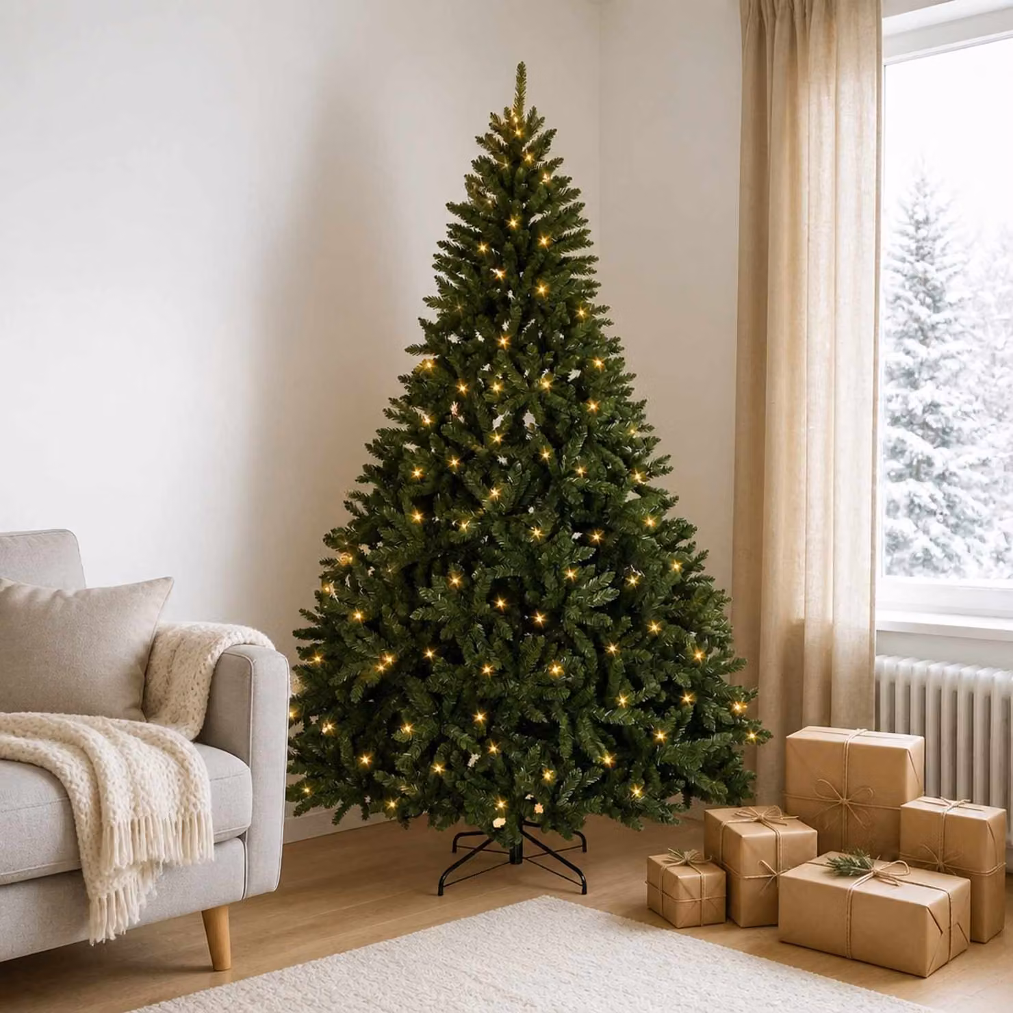 vidaXL Albero di Natale Artificiale con Rami Pieghevoli 210 cm 400 LED
