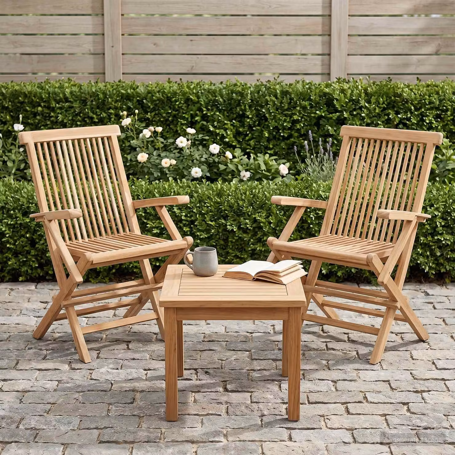 Set di 2 sedie da giardino pieghevoli vidaXL in legno di teak massiccio marrone con braccioli