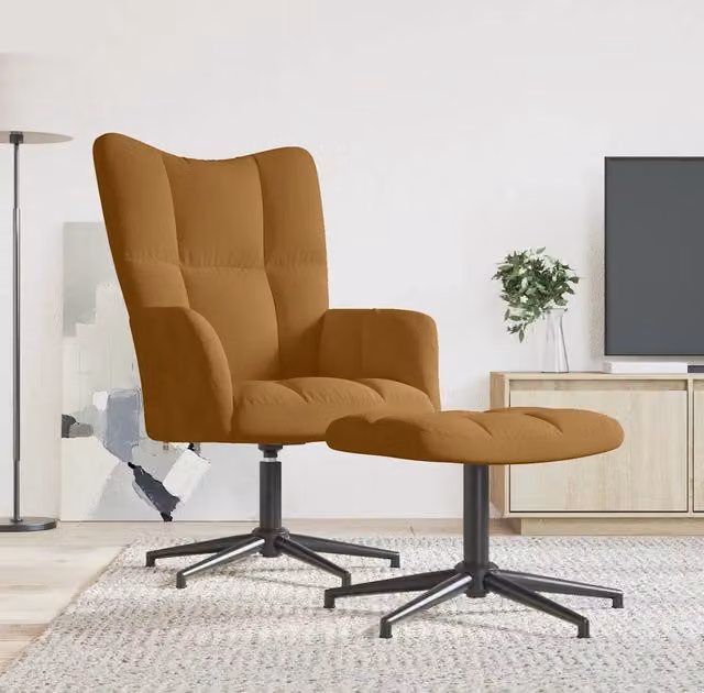 Poltrona Relax con Poggiapiedi vidaXL in Velluto Marrone con Struttura in Metallo e Seduta in Schiuma, Girevole a 360 Gradi e Design Moderno – 1
