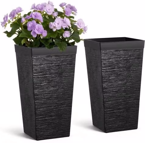 Set di 2 Fioriere Decorative VEVOR per Interno ed Esterno, Forma Conica Quadrata con Sistema di Drenaggio, Nero, Altezza: 85 cm