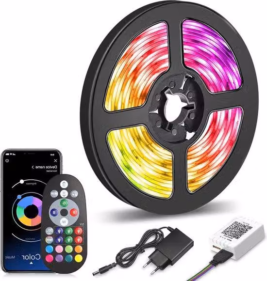 Set di strisce LED RGB Bluetooth da 15 m con telecomando e app - Sincronizzazione con la musica - Striscia luminosa per la decorazione di mobili e ambienti domestici