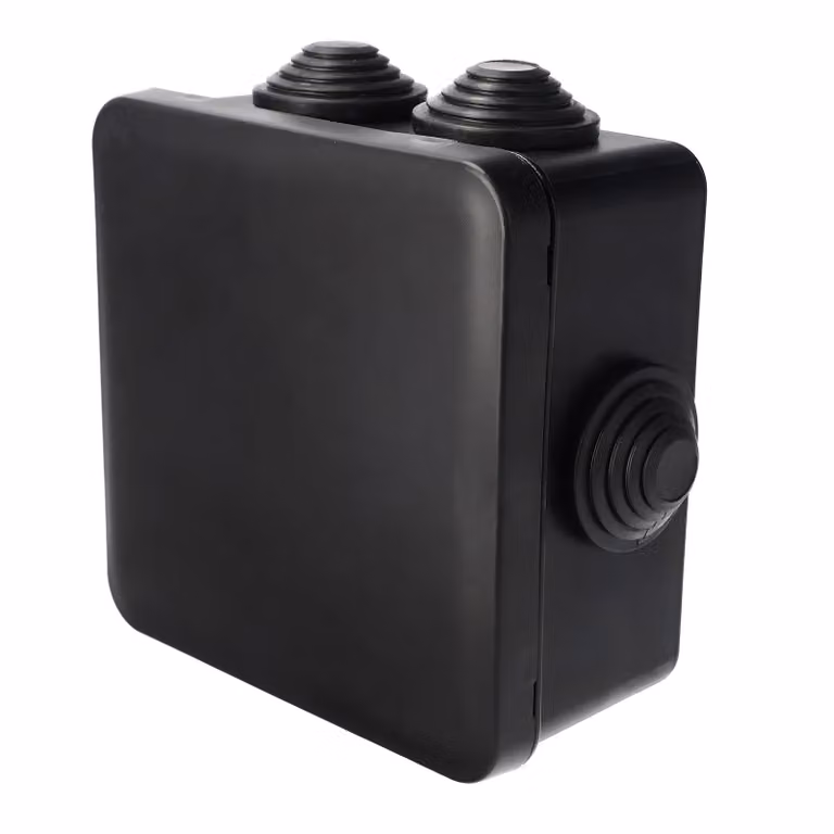 Scatola ermetica per montaggio superficiale con pressacavi, chiusura a scatto, 109x109x57mm, IP55, nera, EDO777829, EDO Technic