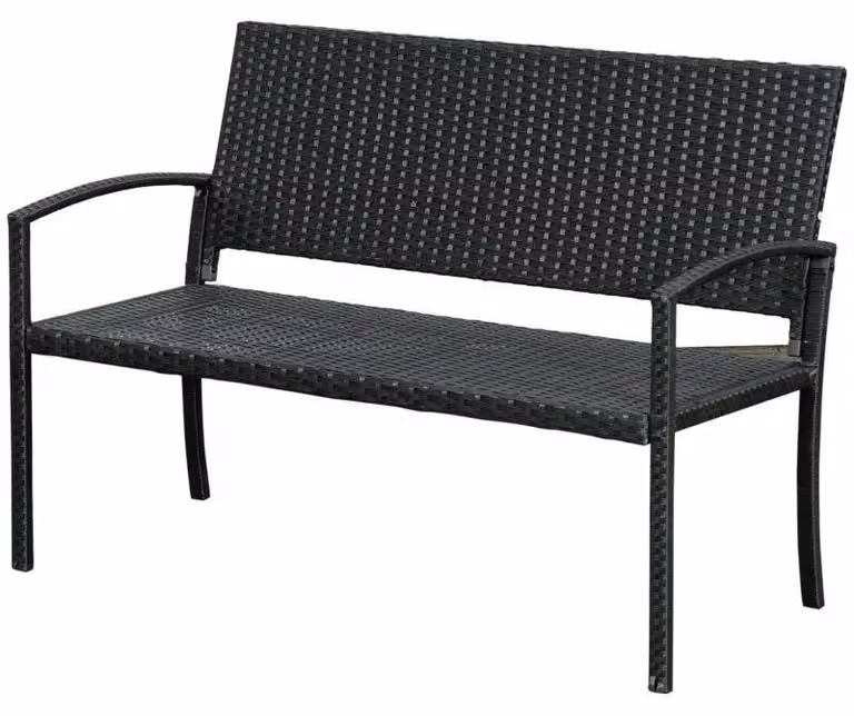 Panca da giardino per due persone, realizzata in rattan sintetico (PE), colore nero, dimensioni: 122x60x85 cm