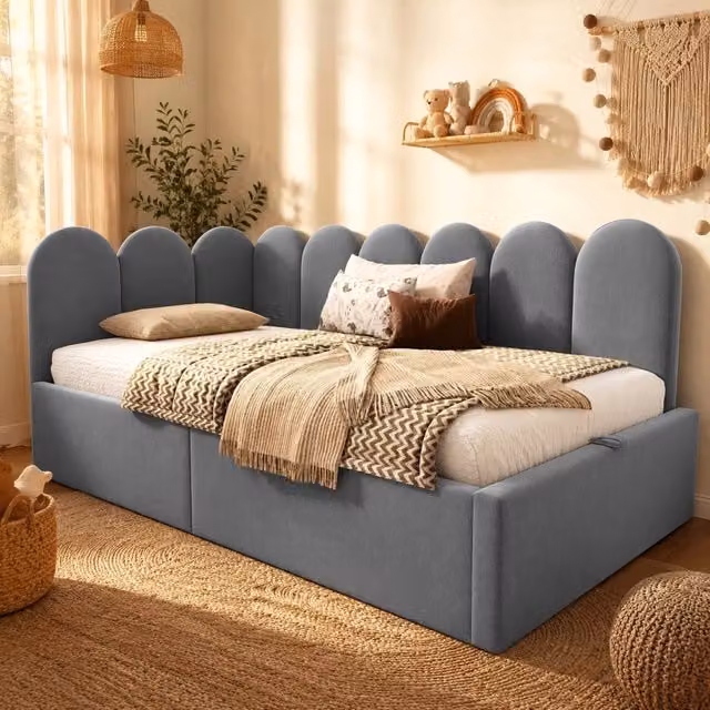 Letto daybed moderno in velluto grigio con contenitore idraulico L/P/H: 190 x 90 cm