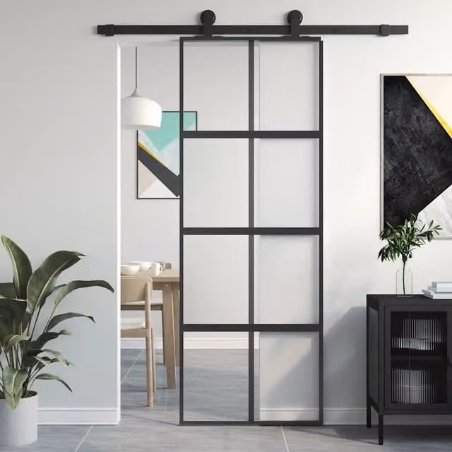 Porta Scorrevole vidaXL in Vetro Trasparente e Alluminio Nero L: 76 cm, H: 205 cm – 1