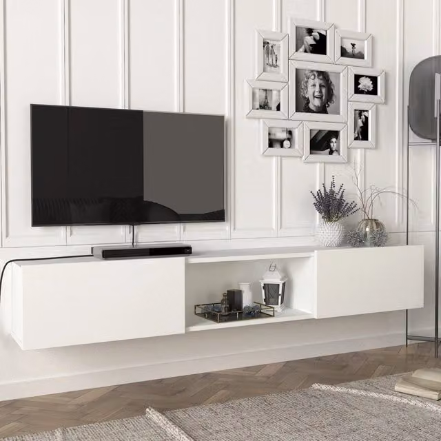 Mobile TV da parete Paltamo en.casa con ante a ribalta, bianco, L: 180 cm, P: 31 cm, H: 28,5 cm