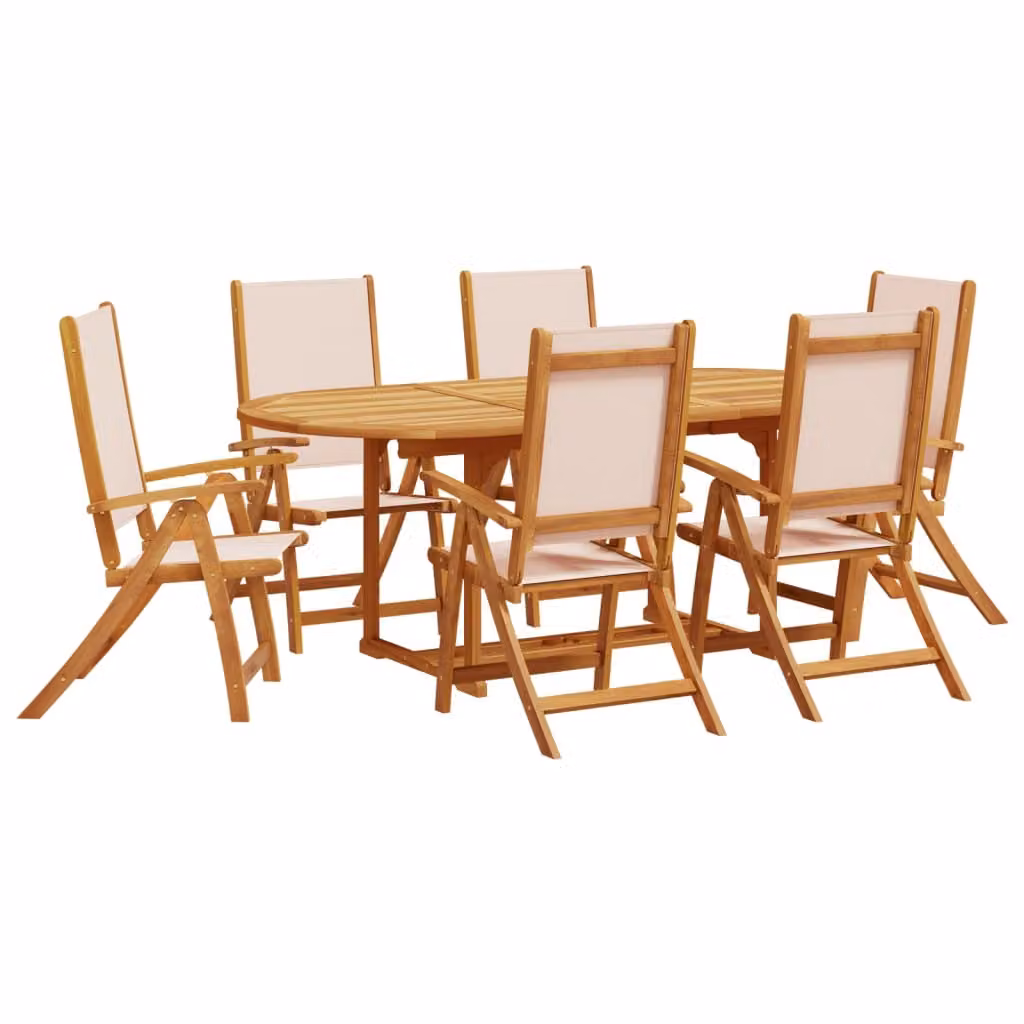Set Pranzo da Giardino 7pz Legno Massello di Acacia e Textilene