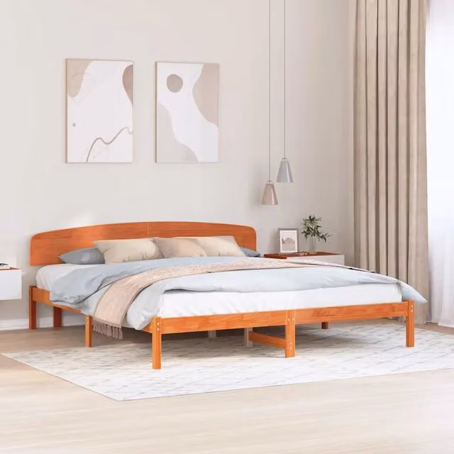 Struttura del letto-Giroletto Marrone cerato 200 x 200 cm Pino massello 958016