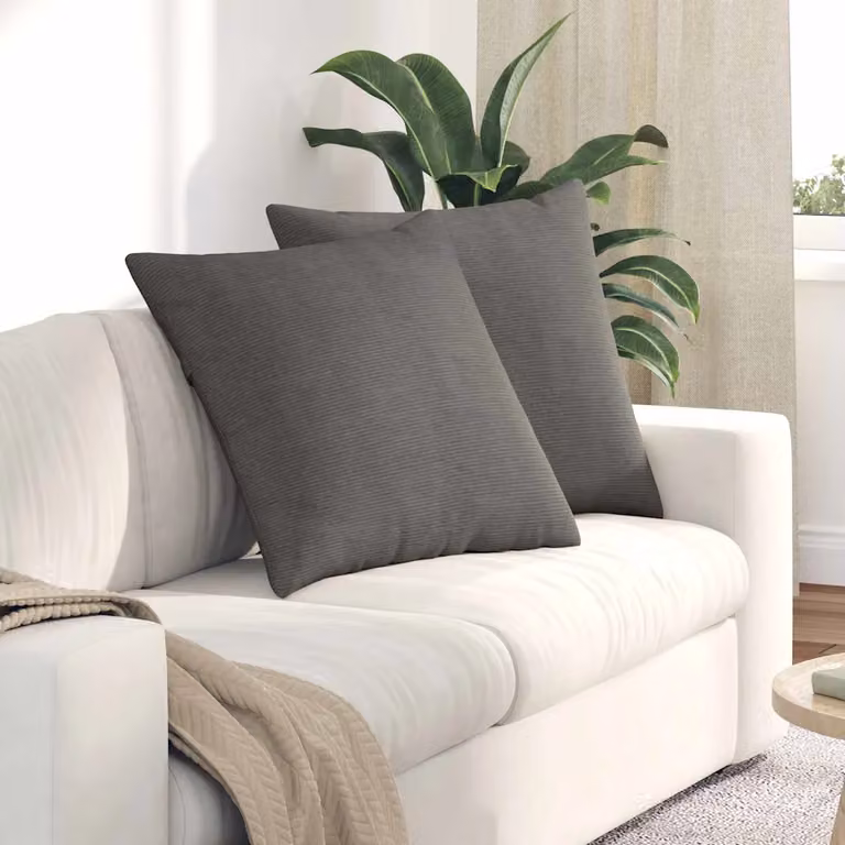 Set di 2 cuscini da divano quadrati vidaXL in velluto a coste grigio, L 60 cm x L 60 cm