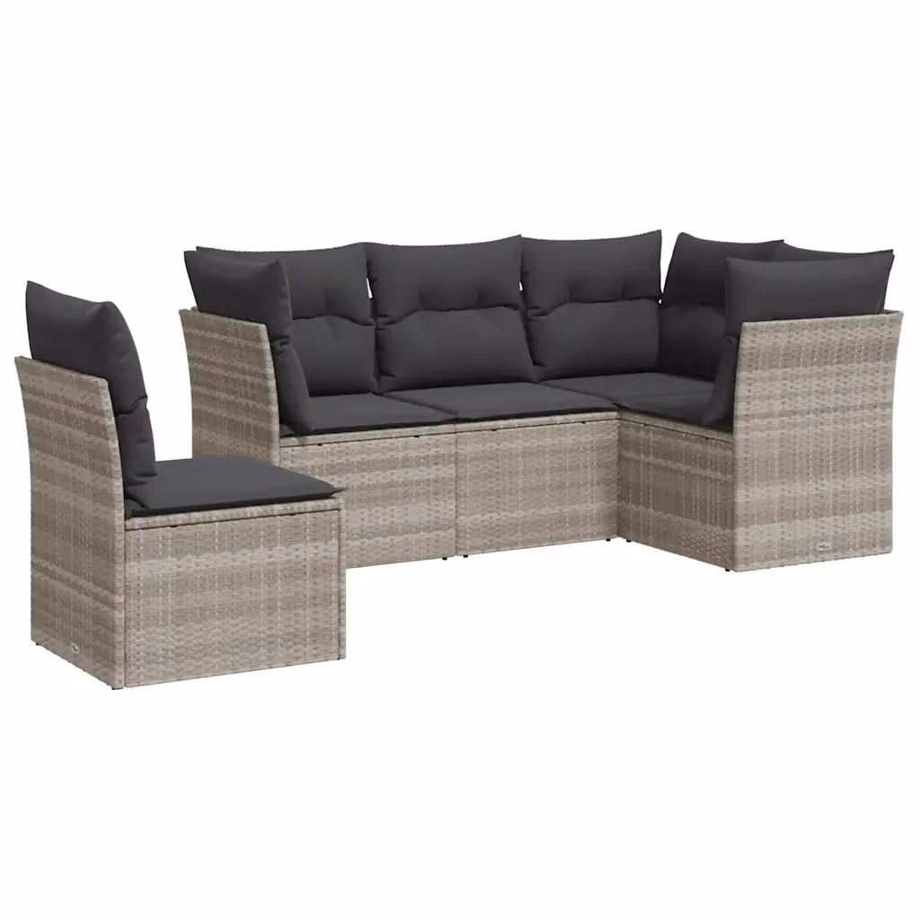 Set Divano da Giardino a L VIDAXL in Polyrattan Grigio Chiaro con 5 Cuscini – 2