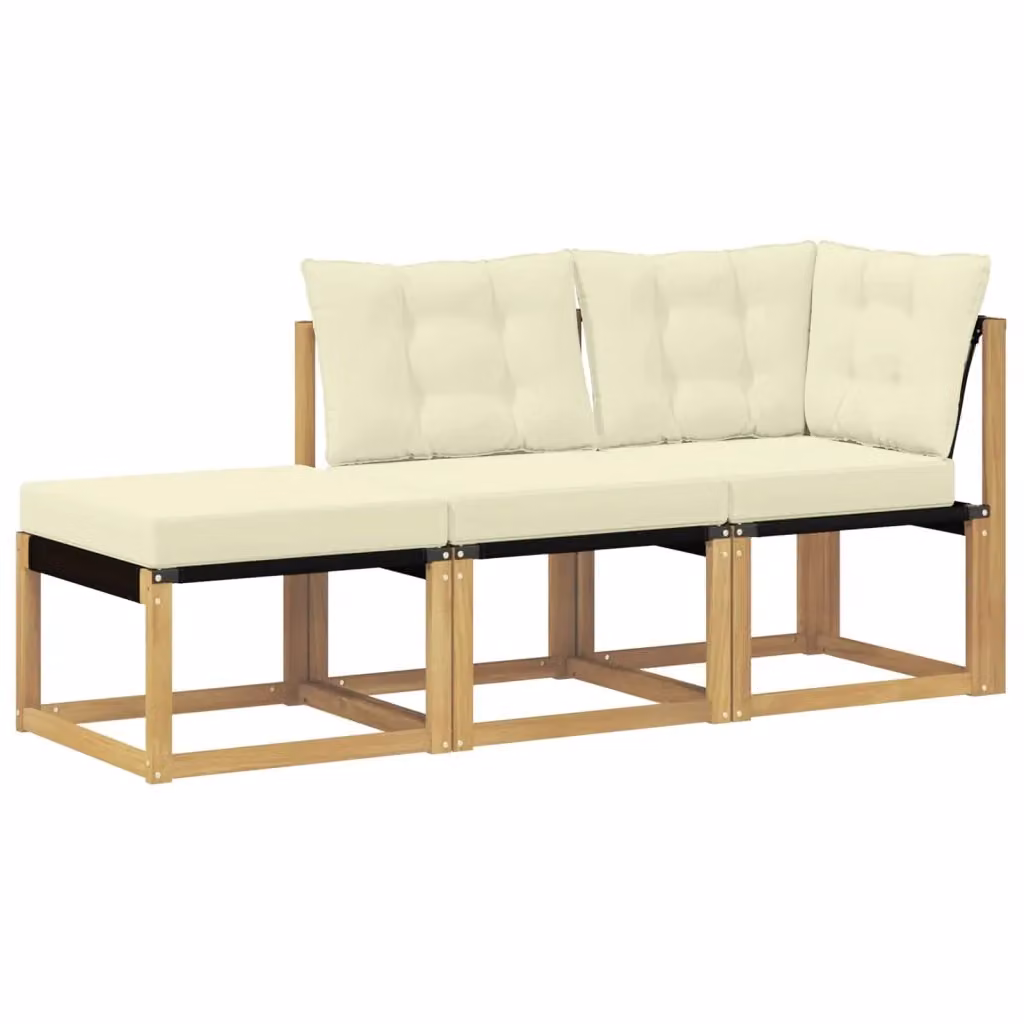 Divano da giardino componibile a L con pouf e cuscini, Design In, Bianco, in legno di acacia trattato e tessuto Textilene – 2