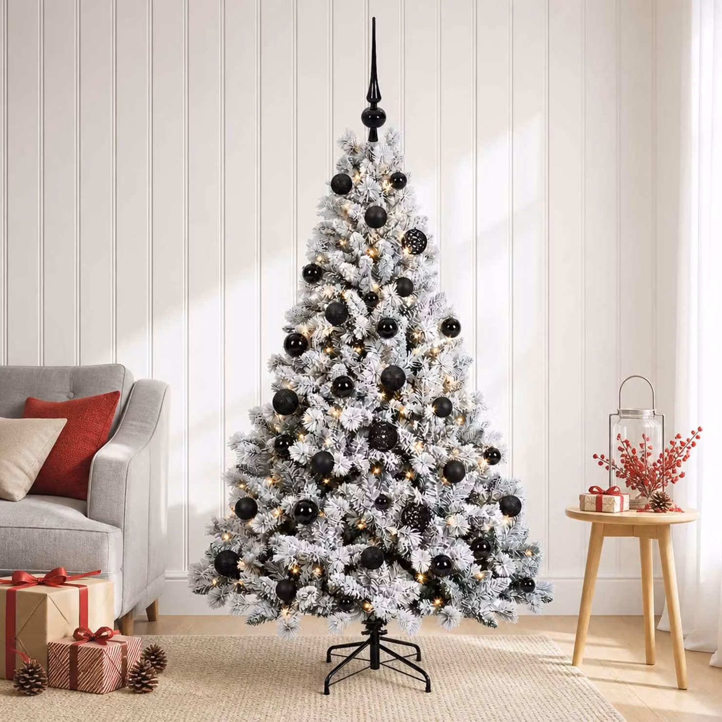 Albero di Natale artificiale verde con palline bianche e 150 LED luce bianca calda vidaXL, Altezza: 120 cm