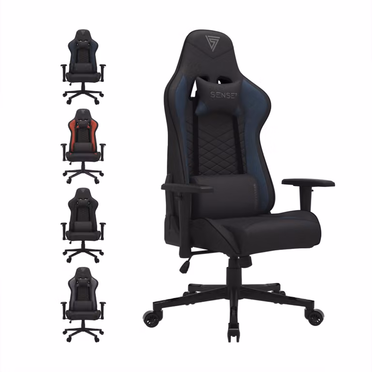 Sedia da gaming SENSE7 Spellcaster in tessuto nero-blu - Sedia da ufficio ergonomica, sedia da scrivania per PC, sedia da gaming, portata 150 kg, braccioli 2D, reclinabile a 160°, poltrona direzionale