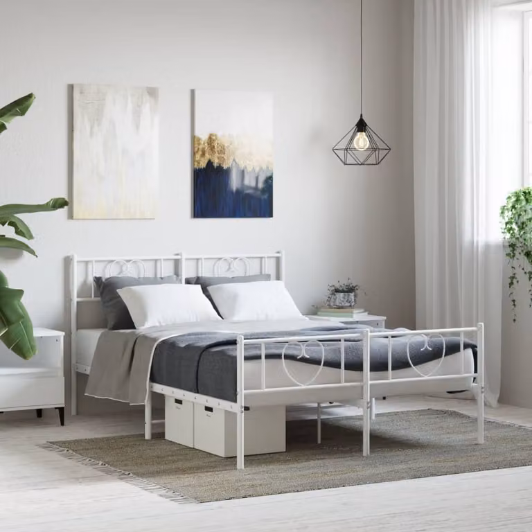 vidaXL Giroletto con Testiera e Pediera in Metallo Bianco L/P/H: 140 x 200 x 90 cm