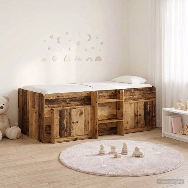 Struttura Letto Loft con Mobile con porta 3 pz Legno antico 3423380
