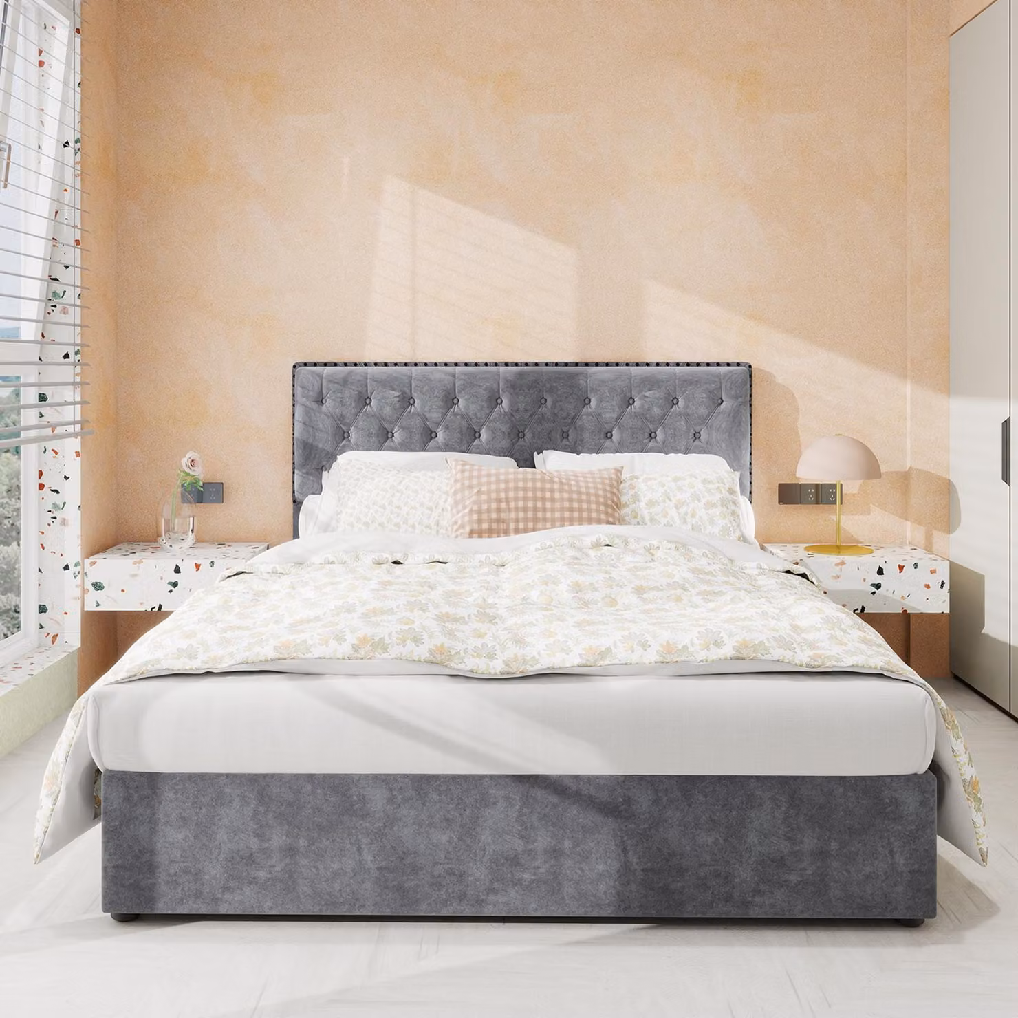 Sweiko Letto moderno minimalista morbido, testata confortevole e morbida, 140x200CM, grigio, arredamento multifunzionale per la camera da letto, corpo letto a cassone alto con asta pneumatica, non include il materasso.