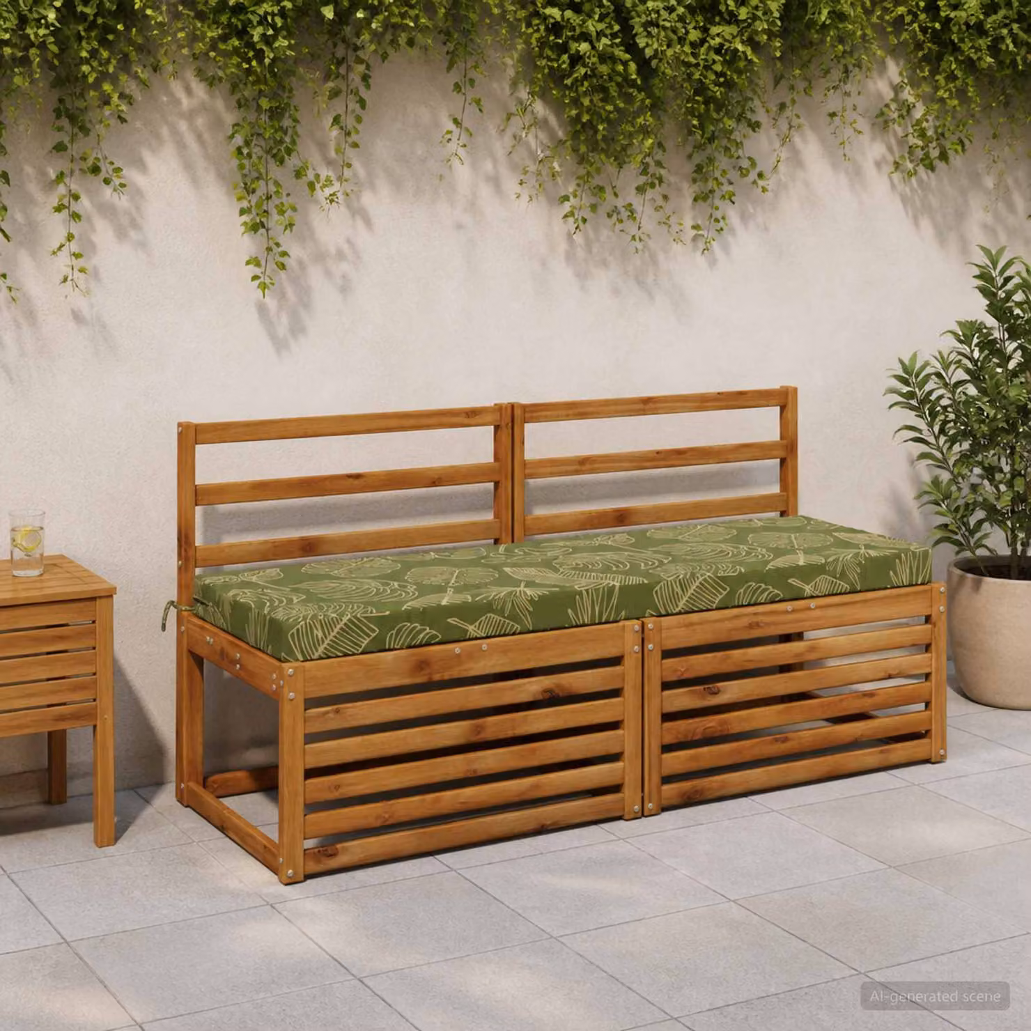Cuscino per panchina vidaXL SOEST verde con design a foglia, rivestimento in poliestere rimovibile e resistente ai raggi UV