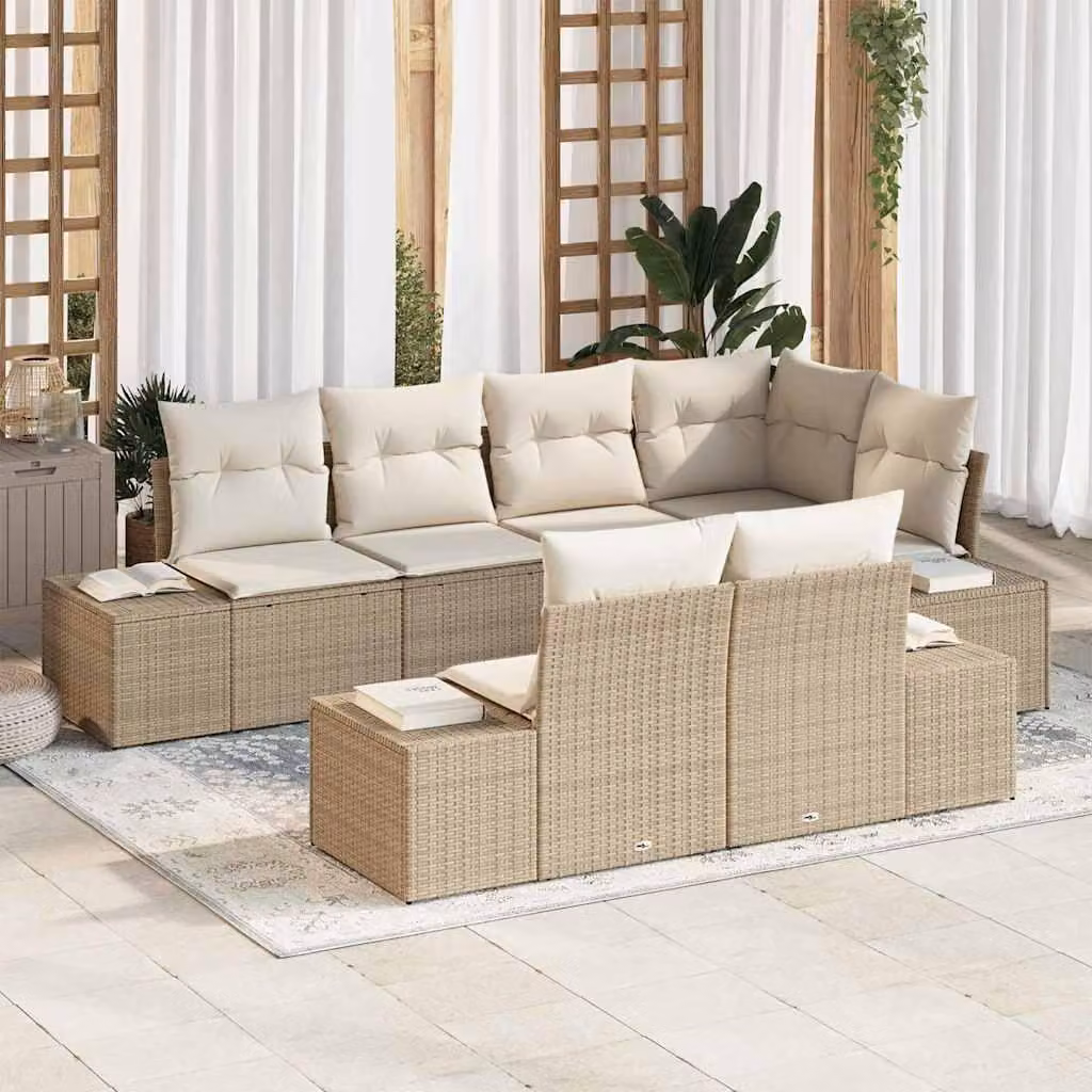 Maison Exclusive - Set da giardino composto da 7 pezzi. Divano e poltrone in rattan sintetico beige e crema