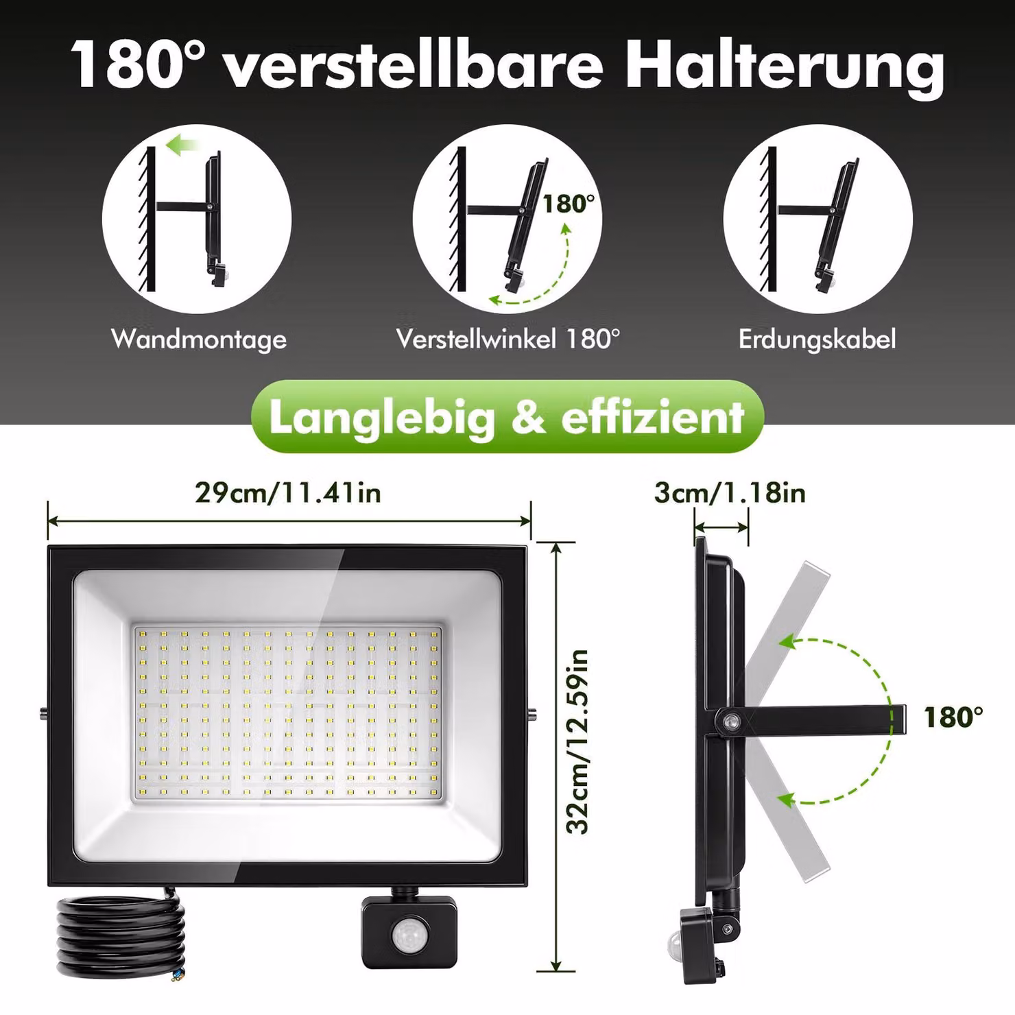 Fari a LED per illuminazione esterna - 200 W - Confezione da 5 pezzi - 6500 K - Sensore di movimento - Impermeabili - 220–240 V