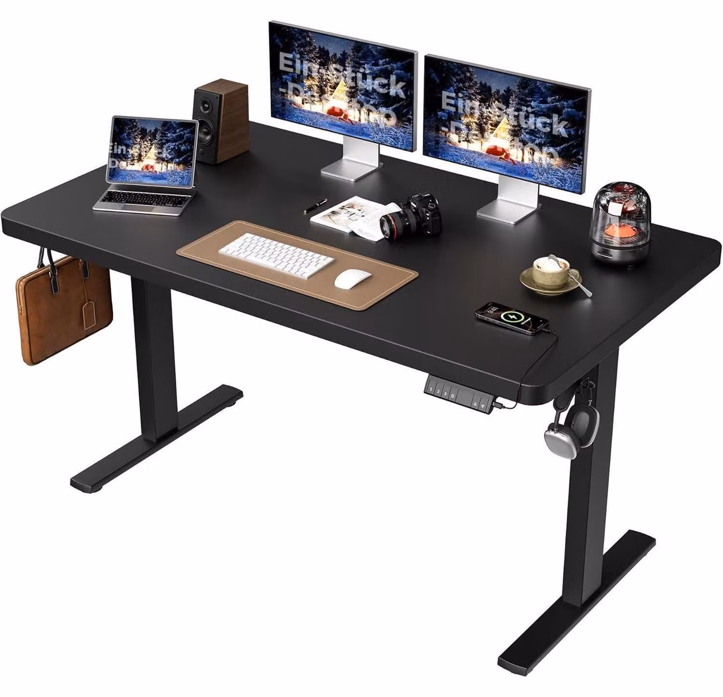 Scrivania regolabile in altezza 140x80 cm con 2 motori, piano di 28 mm, scrivania regolabile in altezza con sistema di memoria, colore nero