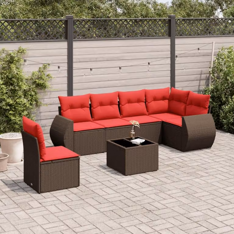 Maison Exclusive - Set di 7 pezzi per giardino con cuscini, marrone, polyrattan
