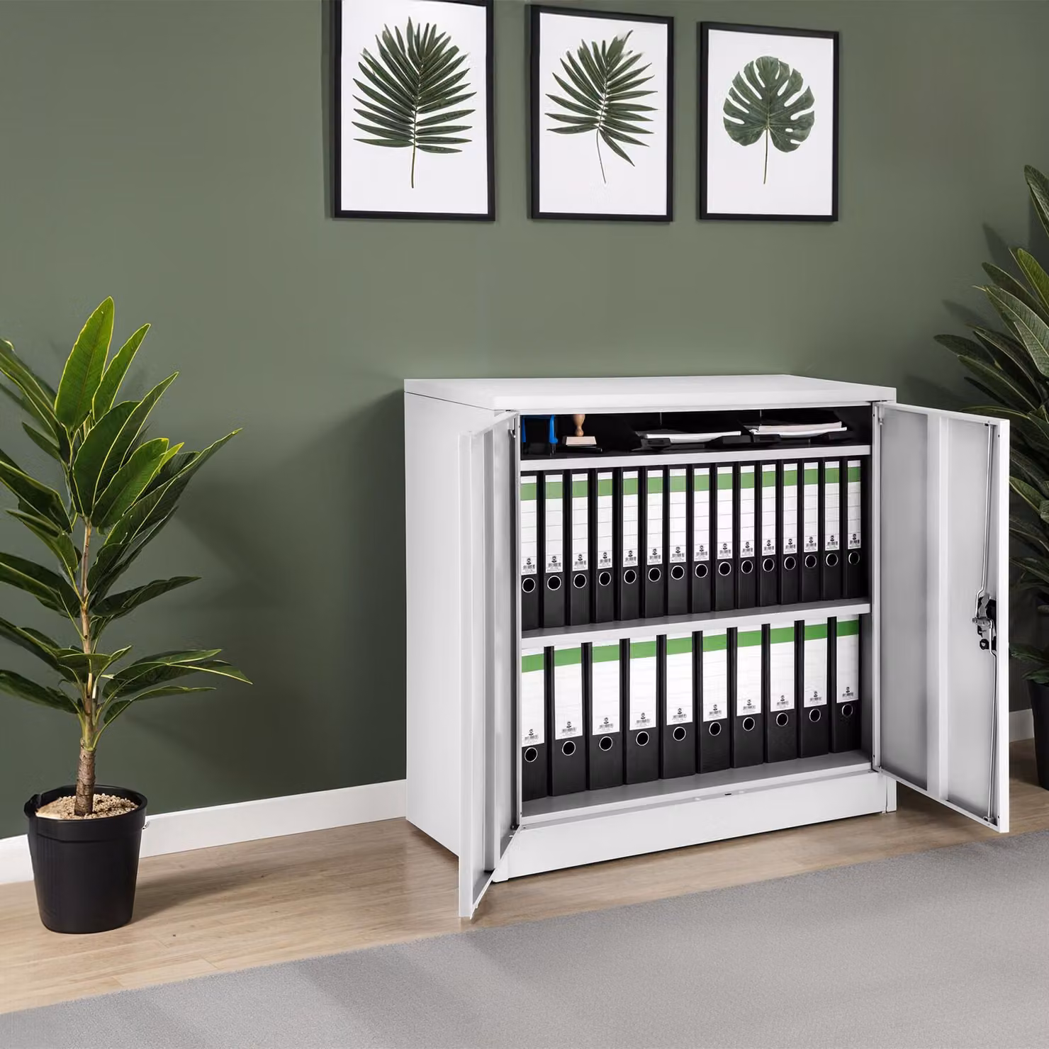 Armadio portadocumenti Tectake in metallo con ante a battente e serratura, grigio o bianco, L/P/H: 90 x 40 x 90 cm – 1