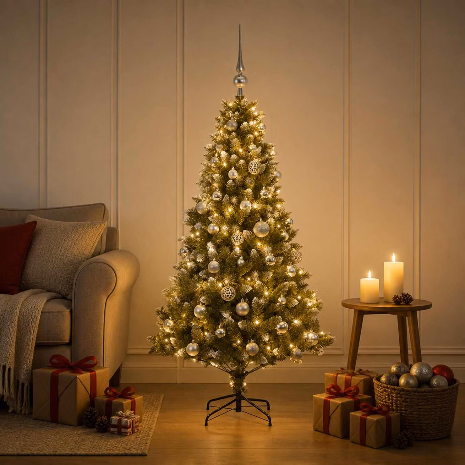 vidaXL Albero di Natale Artificiale con Palline 120 cm 150 LED