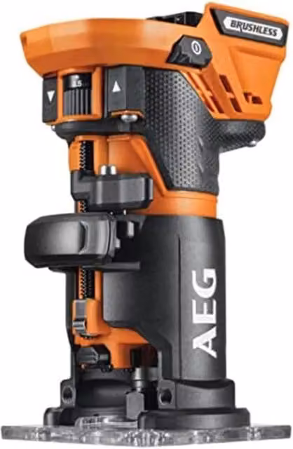 Fresatrice verticale brushless 18V AEG BOF18BL2-0 con vite micrometrica e mandrino da 6mm, arancione – 1