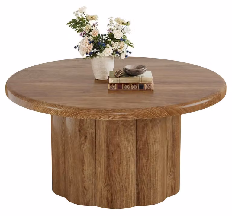 Tavolino rotondo per divano, tavolo da salotto, 80 cm, colore marrone, legno MDF
