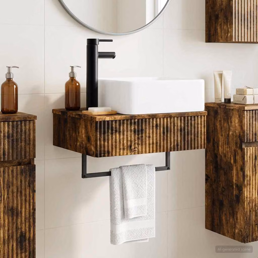 Lavabo da parete vidaXL in legno Rovere Fumo, L: 53 cm, P: 35 cm, H: 39 cm
