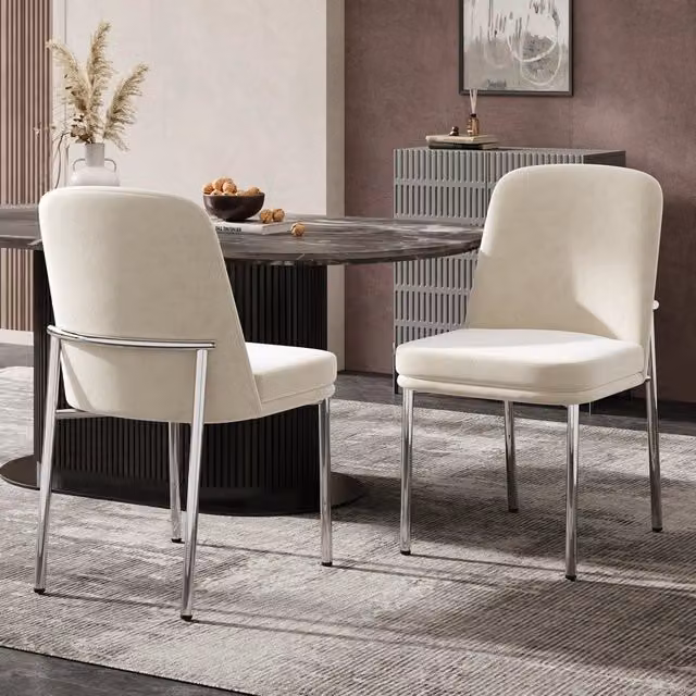 Set di 2 sedie da pranzo OKWISH in velluto beige con gambe in metallo e seduta imbottita per cucina o ufficio in casa