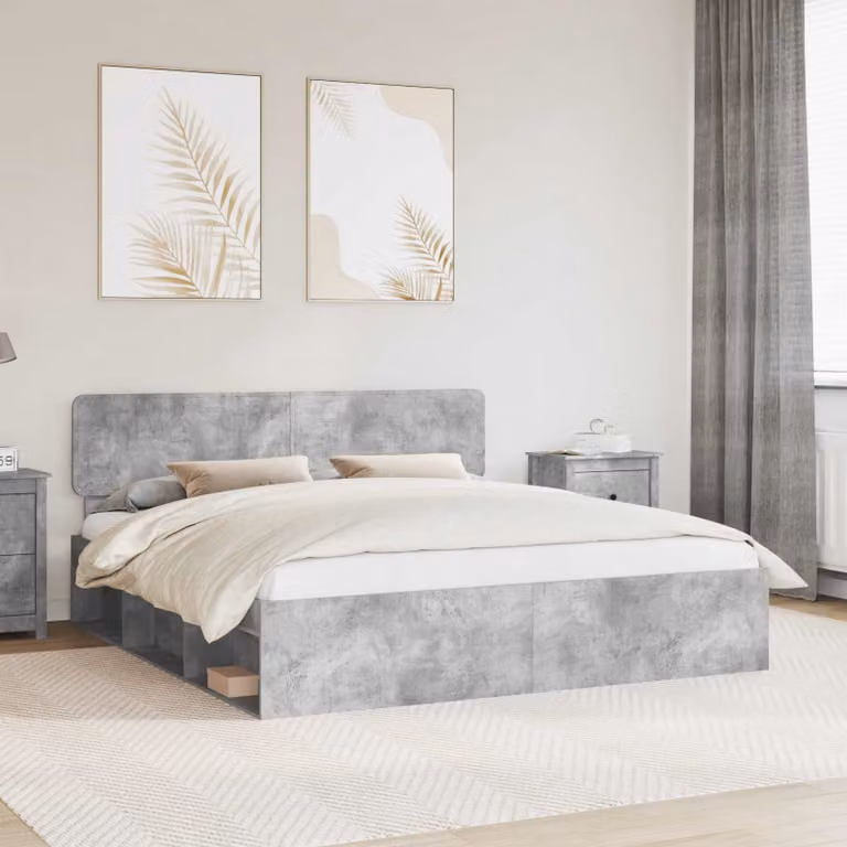 Struttura del letto moderna vidaXL in pino massello e MDF, colore grigio, L: 180 cm, P: 200 cm, H: 90 cm