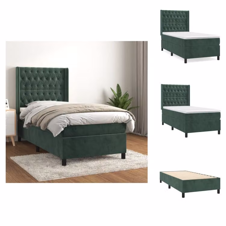 vidaXL Letto a molle con materasso verde scuro 100x200 cm in velluto - Letti e strutture letto