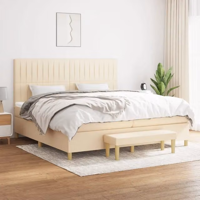 Letto Ibrido con Giroletto a Molle e Materasso vidaXL in Tessuto Beige e Bianco L/P/H: 200 x 200 x 28 cm