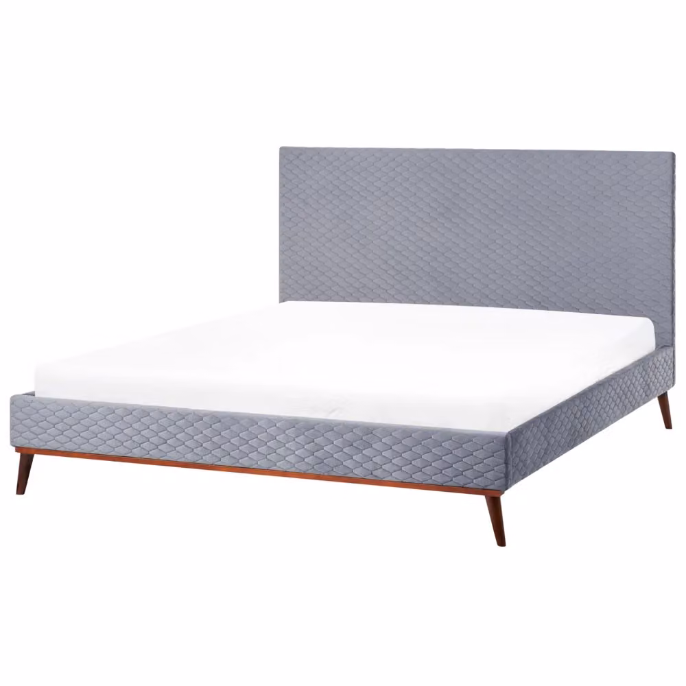 Letto Beliani con struttura imbottita in tessuto grigio e dettagli geometrici L/P/H: 180 x 200 x 121 cm – 2