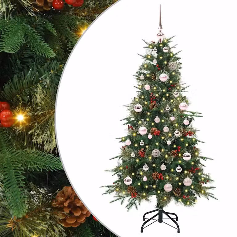 Albero di Natale artificiale verde vidaXL con luci LED bianco caldo e rami pieghevoli, Altezza: 150 cm
