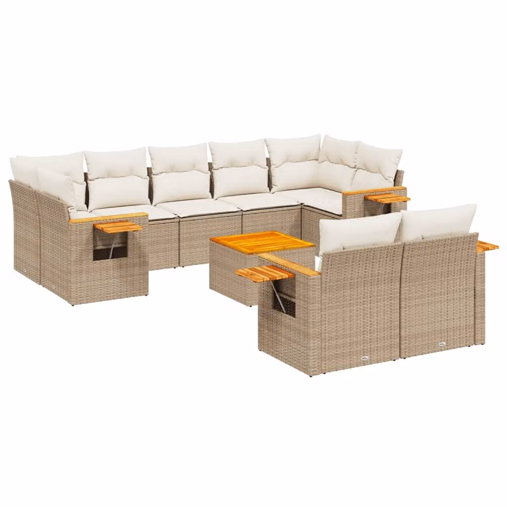Set Divano da Giardino 10 pz con Cuscini Beige in Polyrattan