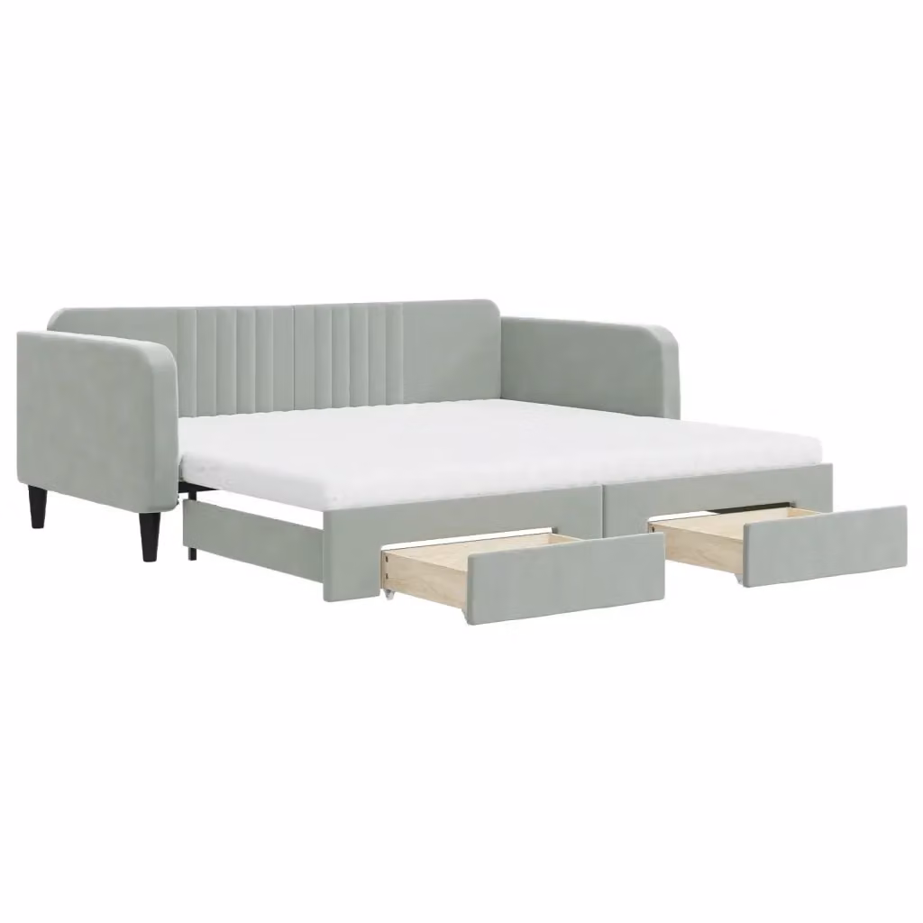 Divano Letto Estraibile con Cassetti vidaXL in Velluto Grigio per Soggiorno e Camera da Letto L/P/H: 223 x 110 x 75 cm, Dimensioni Letto: 100 x 200 cm – 2