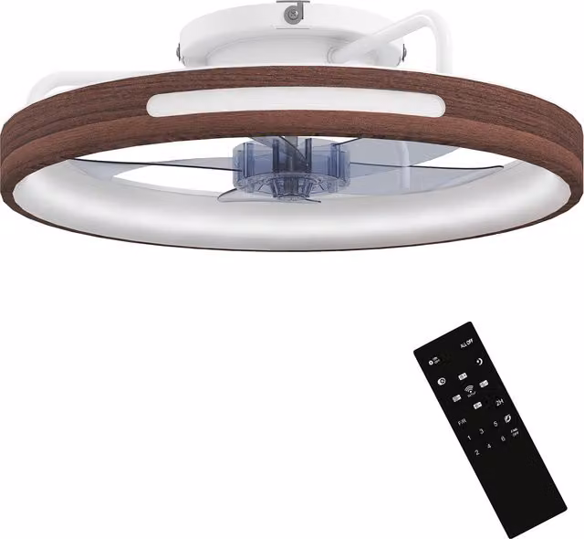 Ventilatore da Soffitto HOMCOM con Luce LED da 40 W, Motore DC Reversibile, Telecomando, 6 Velocità, 3 Colori e Timer, Colore Teak Brown – 1